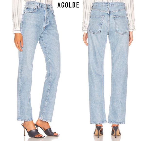 AGOLDE Lana Straight Jeans in Riptide 25 Rigid Light Wash Mid Rise AGOL-WJ253